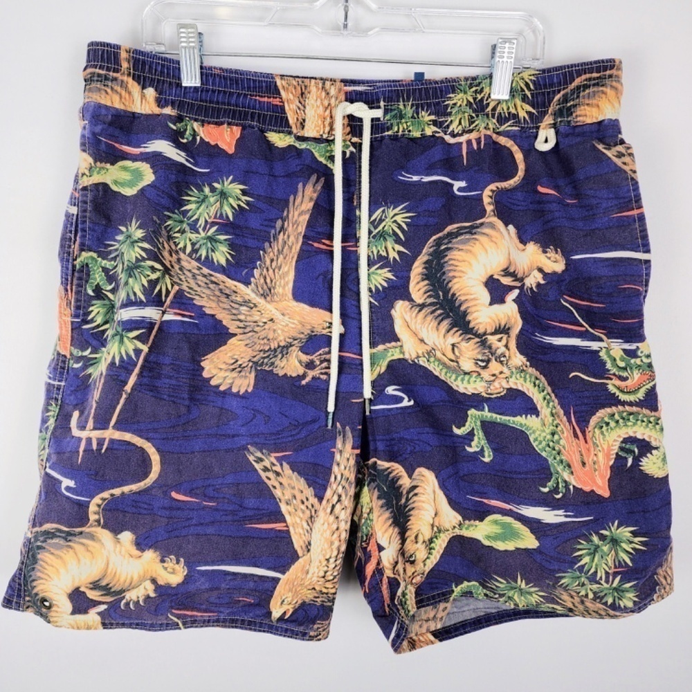 Polo Ralph Lauren - Swim Trunks Asian Style Dragon Eagle Tiger Mens Blue - Sz XL - Picture 7 of 11
